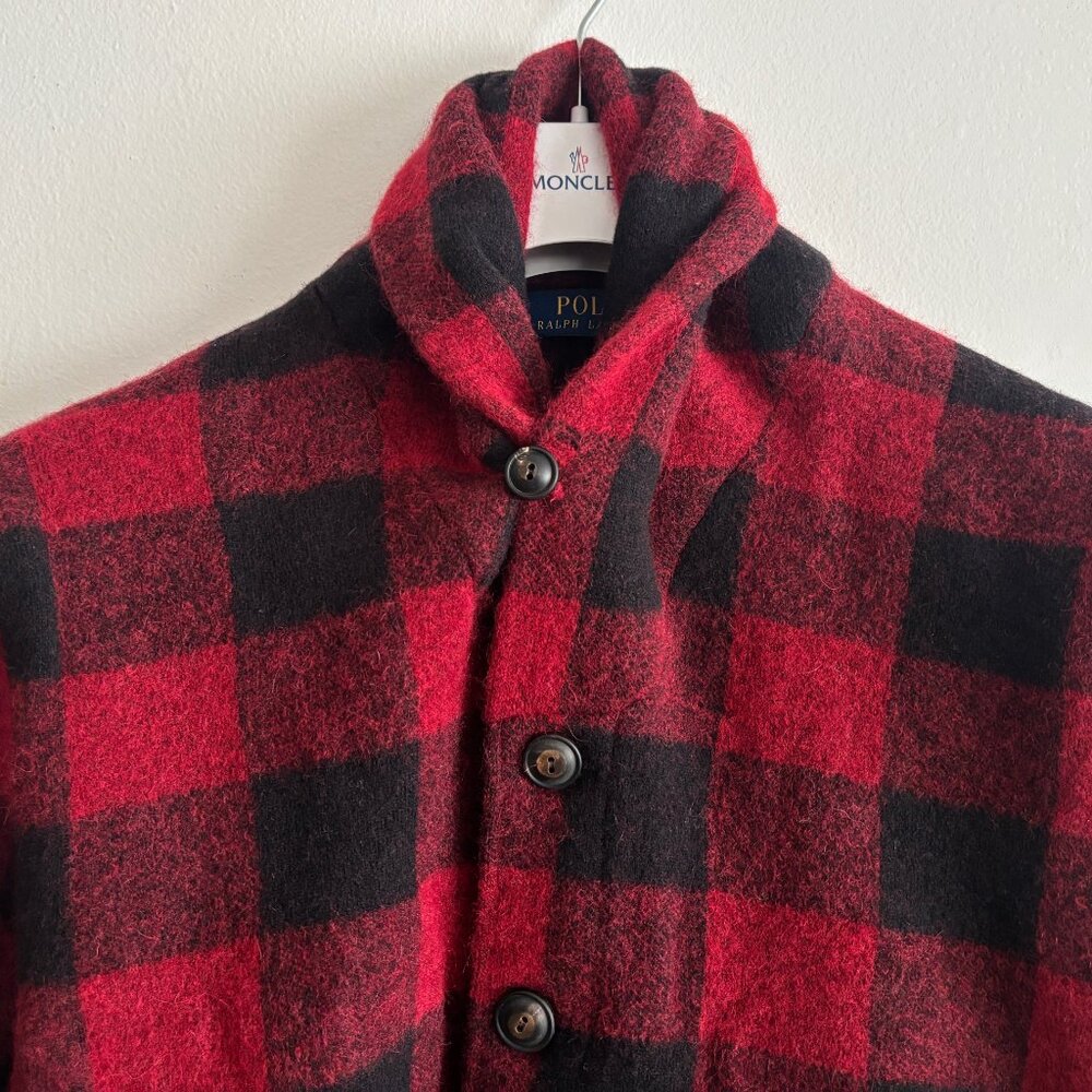 $698 Polo Ralph Lauren Skeet Buffalo Plaid Wool Shawl Collar Cardigan - Medium - Picture 4 of 12